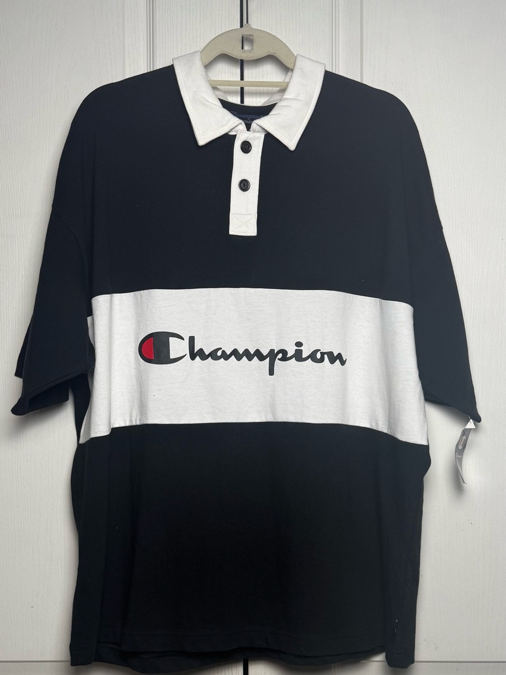Champion Men’s Black & White Rugby Polo Shirt Size Large NEW!